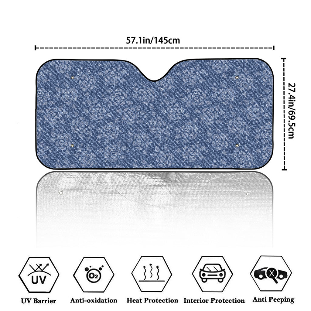 Rose Denim Jeans Pattern Print Car Windshield Sun Shade
