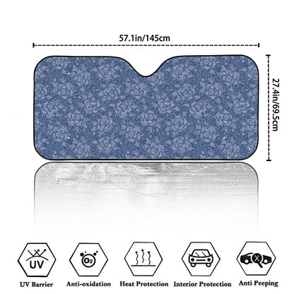 Rose Denim Jeans Pattern Print Car Windshield Sun Shade