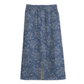 Rose Denim Jeans Pattern Print Cotton Front Slit Maxi Skirt