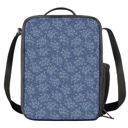 Rose Denim Jeans Pattern Print Crossbody Lunch Bag