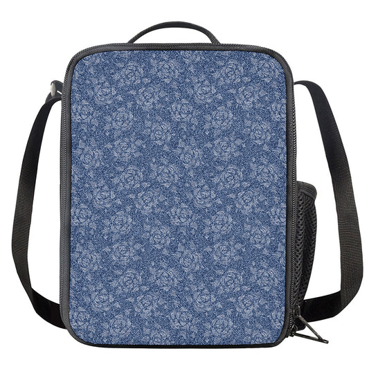 Rose Denim Jeans Pattern Print Crossbody Lunch Bag