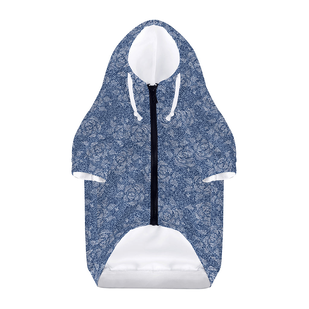 Rose Denim Jeans Pattern Print Dog Zip Up Hoodie