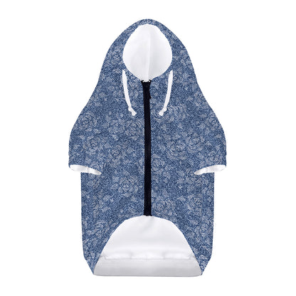 Rose Denim Jeans Pattern Print Dog Zip Up Hoodie