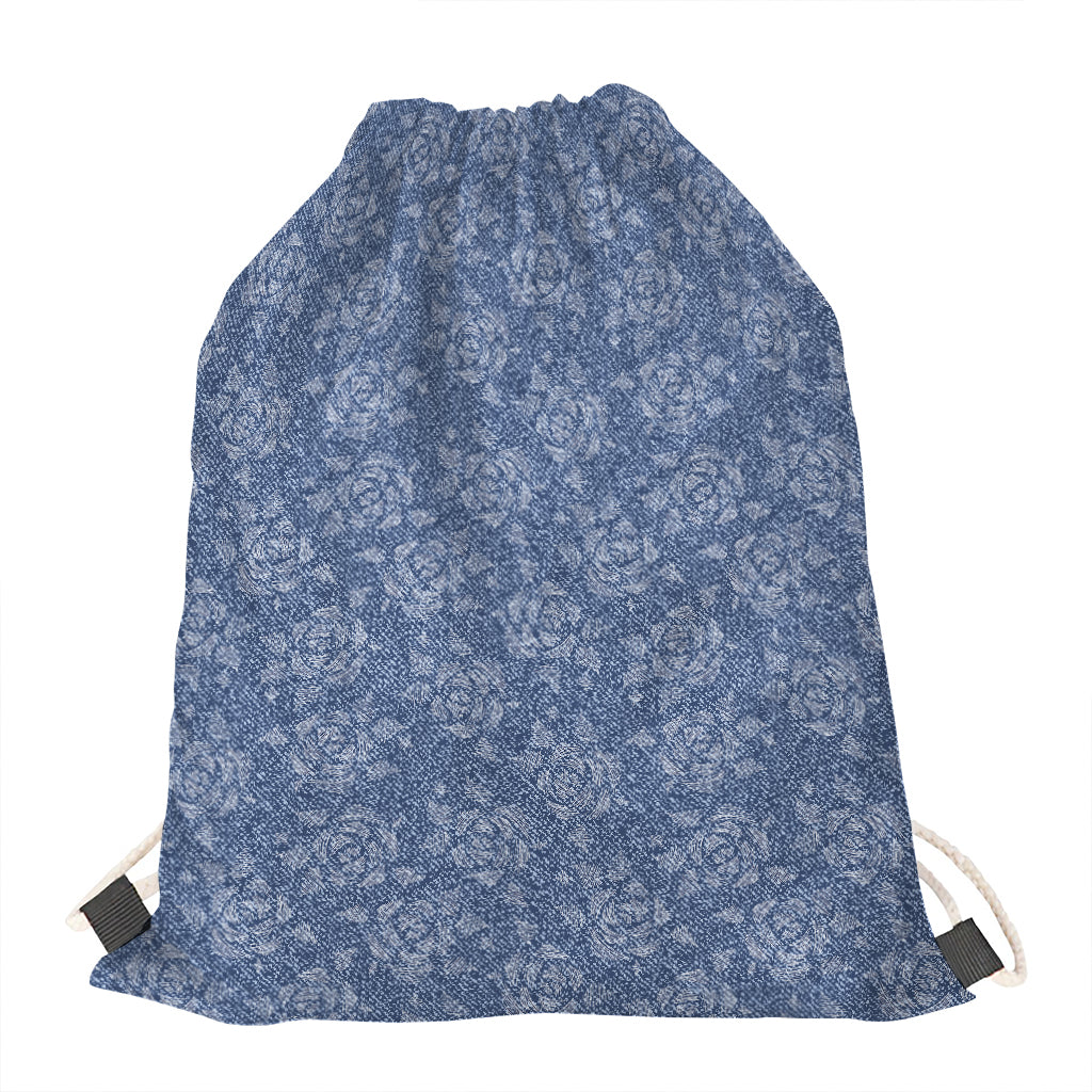 Rose Denim Jeans Pattern Print Drawstring Bag