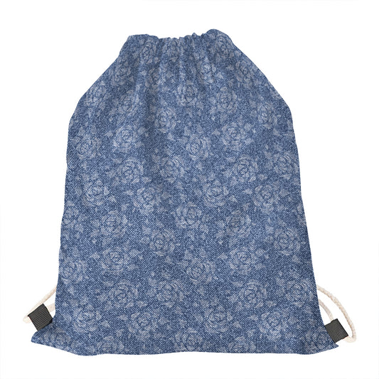 Rose Denim Jeans Pattern Print Drawstring Bag