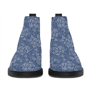 Rose Denim Jeans Pattern Print Flat Ankle Boots