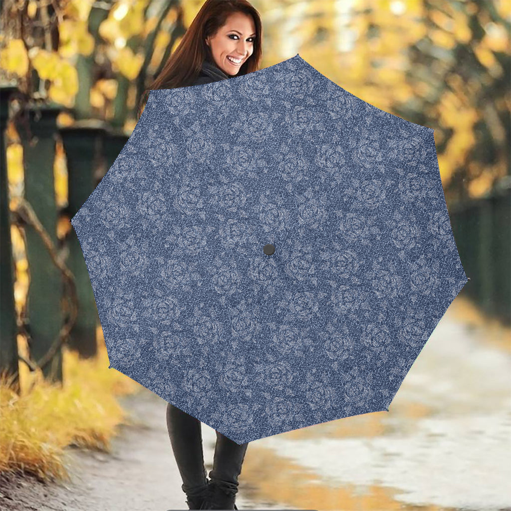 Rose Denim Jeans Pattern Print Foldable Umbrella