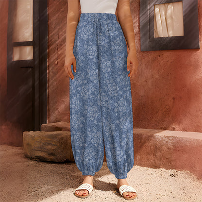 Rose Denim Jeans Pattern Print Harem Pants