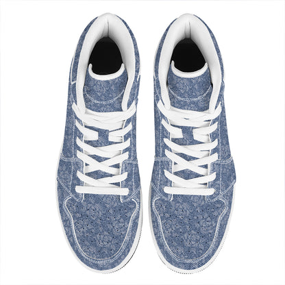 Rose Denim Jeans Pattern Print High Top Leather Sneakers