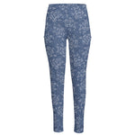 Rose Denim Jeans Pattern Print High-Waisted Pocket Leggings