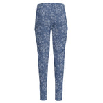 Rose Denim Jeans Pattern Print High-Waisted Pocket Leggings