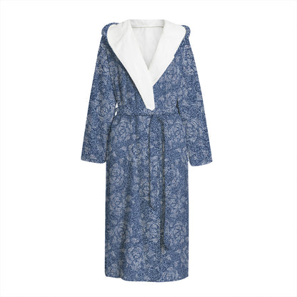 Rose Denim Jeans Pattern Print Hooded Bathrobe