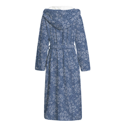 Rose Denim Jeans Pattern Print Hooded Bathrobe