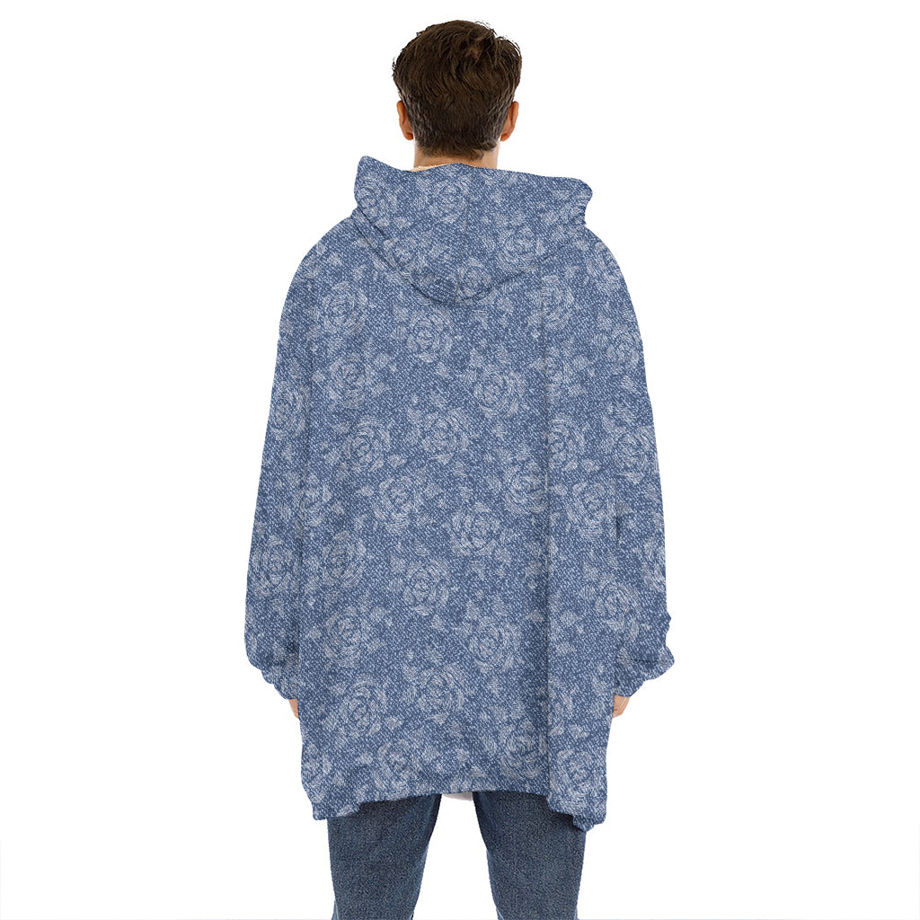 Rose Denim Jeans Pattern Print Hoodie Blanket