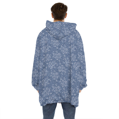 Rose Denim Jeans Pattern Print Hoodie Blanket