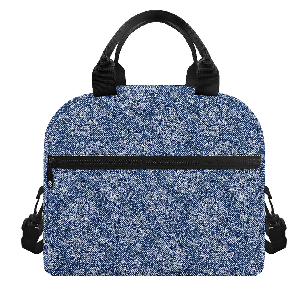 Rose Denim Jeans Pattern Print Insulated Lunch Bag