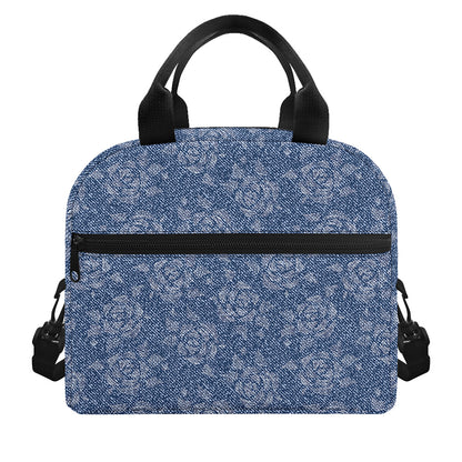 Rose Denim Jeans Pattern Print Insulated Lunch Bag