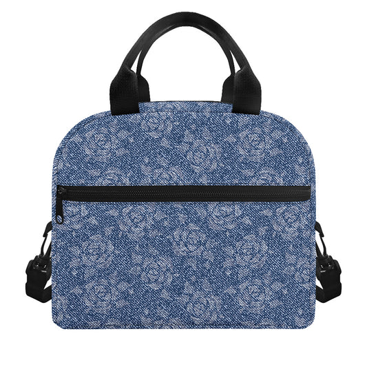Rose Denim Jeans Pattern Print Insulated Lunch Bag