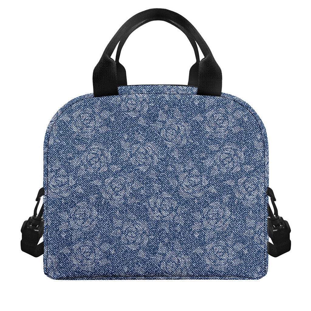 Rose Denim Jeans Pattern Print Insulated Lunch Bag