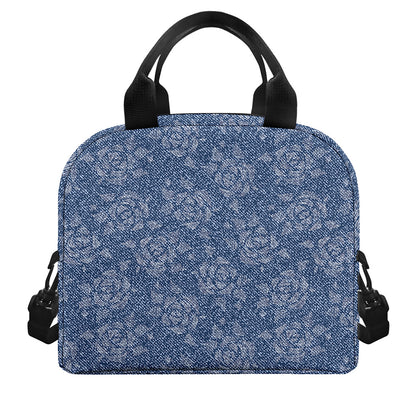 Rose Denim Jeans Pattern Print Insulated Lunch Bag