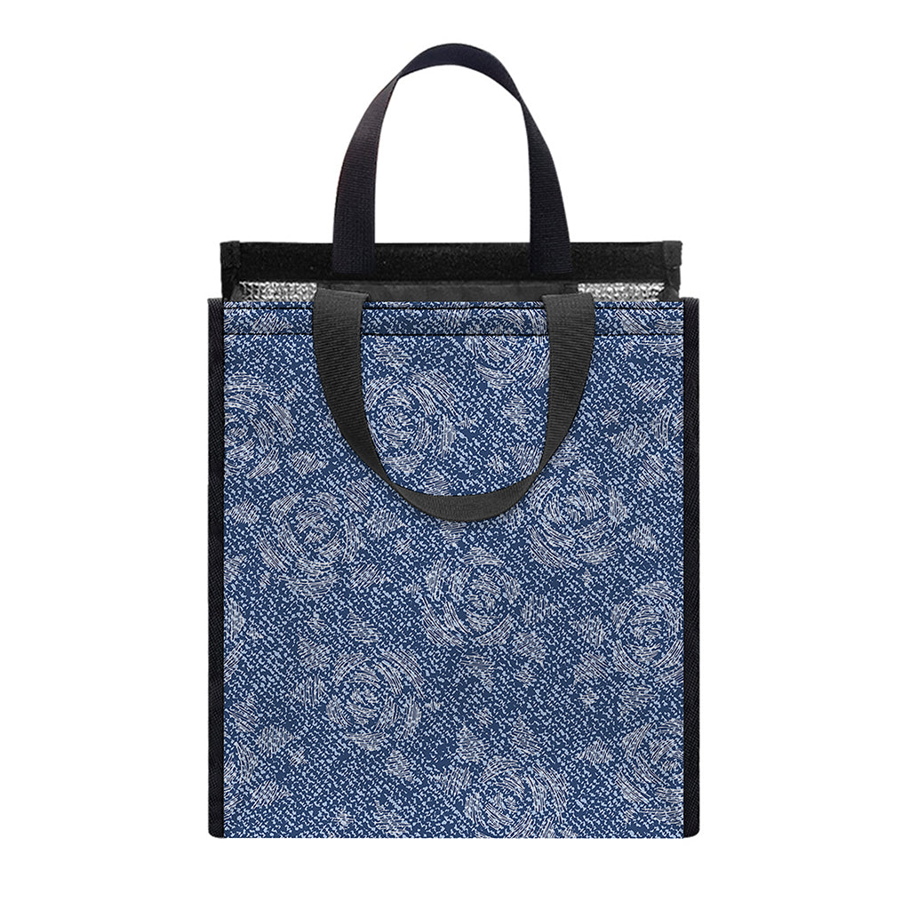Rose Denim Jeans Pattern Print Insulated Lunch Tote