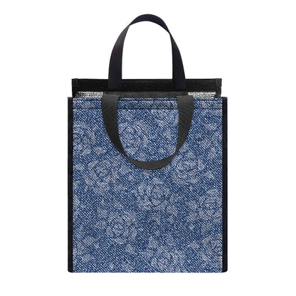 Rose Denim Jeans Pattern Print Insulated Lunch Tote