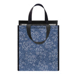 Rose Denim Jeans Pattern Print Insulated Lunch Tote