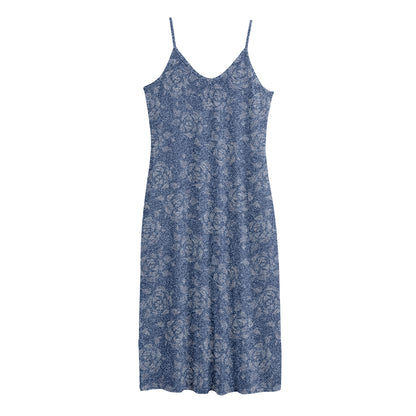 Rose Denim Jeans Pattern Print Jersey Midi Cami Dress