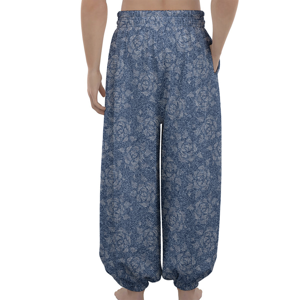Rose Denim Jeans Pattern Print Lantern Pants