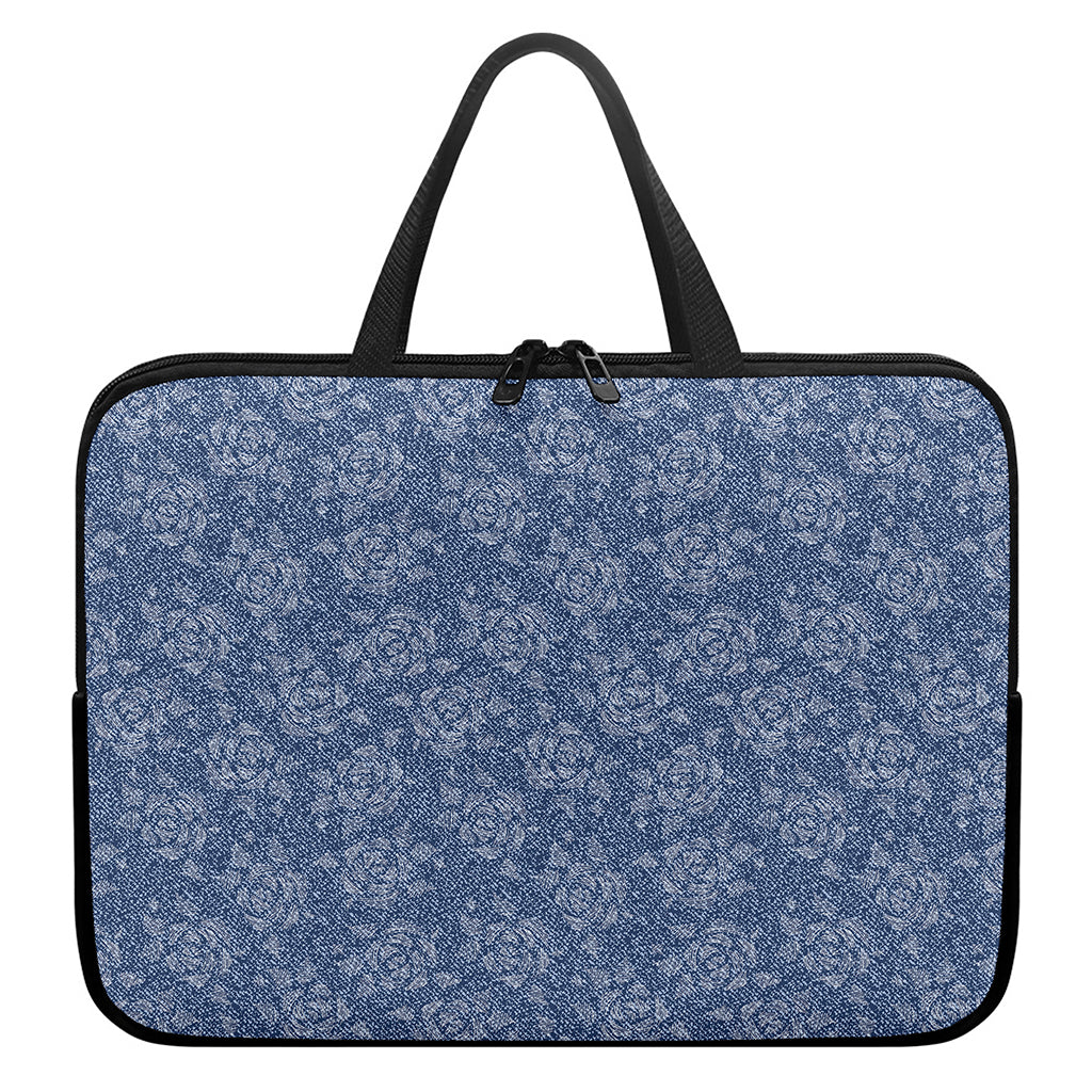 Rose Denim Jeans Pattern Print Laptop Sleeve With Handle