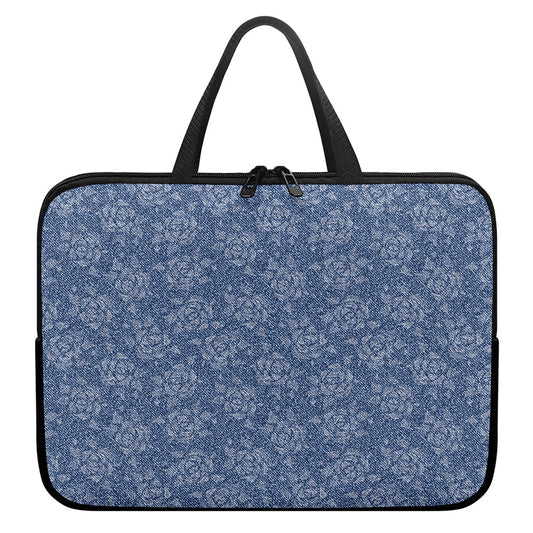 Rose Denim Jeans Pattern Print Laptop Sleeve With Handle