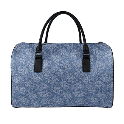 Rose Denim Jeans Pattern Print Leather Duffle Bag