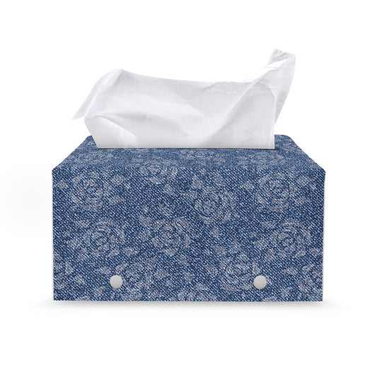 Rose Denim Jeans Pattern Print Leather Tissue Box Cover