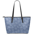 Rose Denim Jeans Pattern Print Leather Tote Bag With Zipper