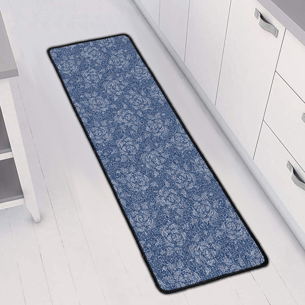 Rose Denim Jeans Pattern Print Long Kitchen Mat
