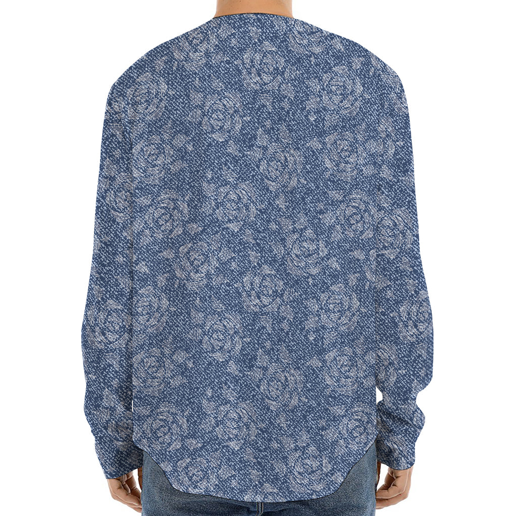 Rose Denim Jeans Pattern Print Long Sleeve Baseball Jersey