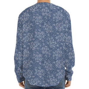 Rose Denim Jeans Pattern Print Long Sleeve Baseball Jersey