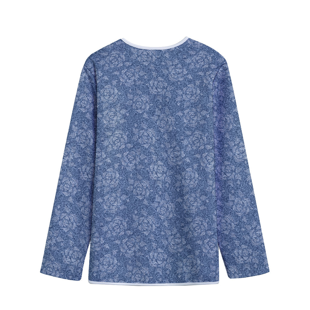 Rose Denim Jeans Pattern Print Long Sleeve Short Coat