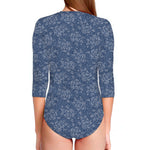 Rose Denim Jeans Pattern Print Long Sleeve Swimsuit