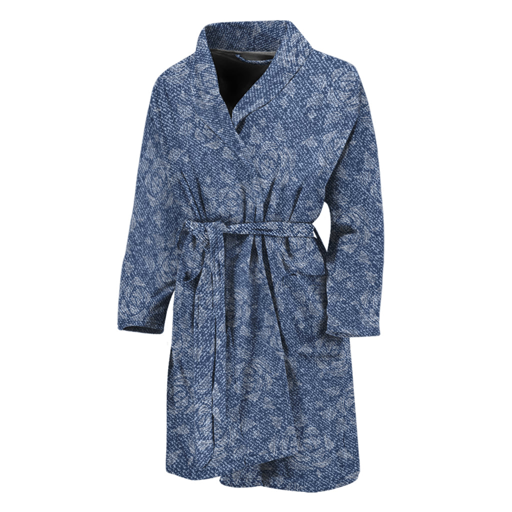 Rose Denim Jeans Pattern Print Men's Bathrobe
