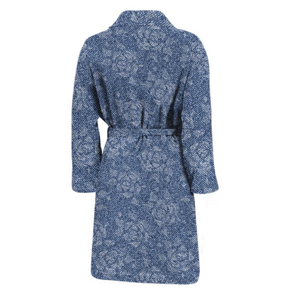 Rose Denim Jeans Pattern Print Men's Bathrobe