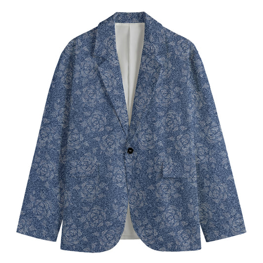 Rose Denim Jeans Pattern Print Men's Blazer