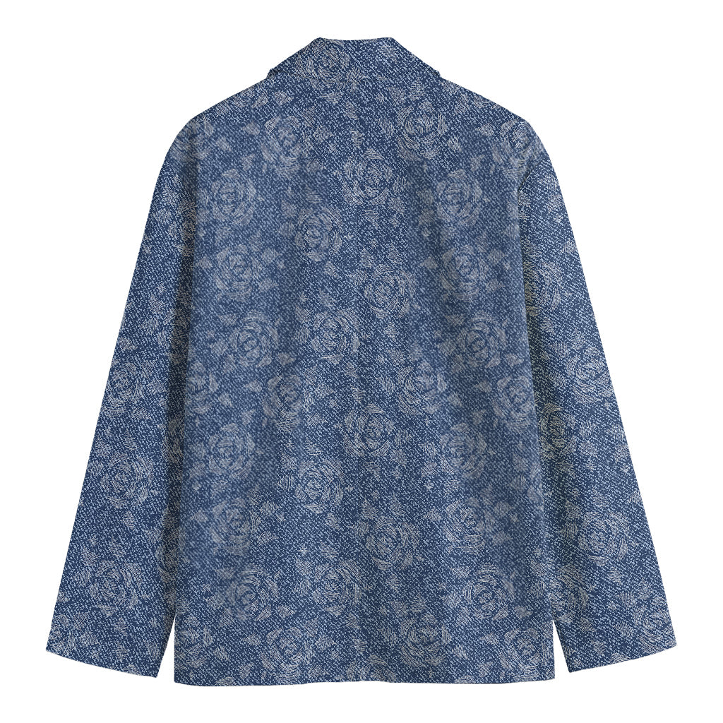 Rose Denim Jeans Pattern Print Men's Blazer