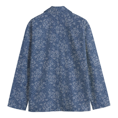 Rose Denim Jeans Pattern Print Men's Blazer