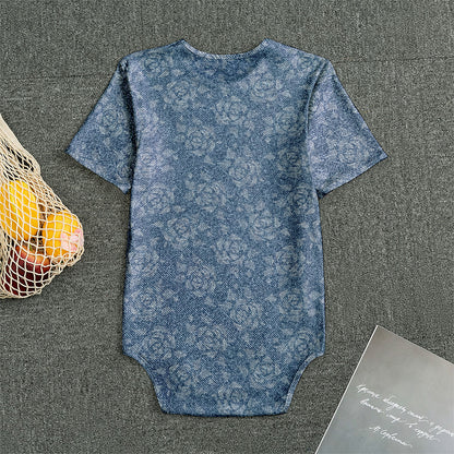 Rose Denim Jeans Pattern Print Men's Bodysuit