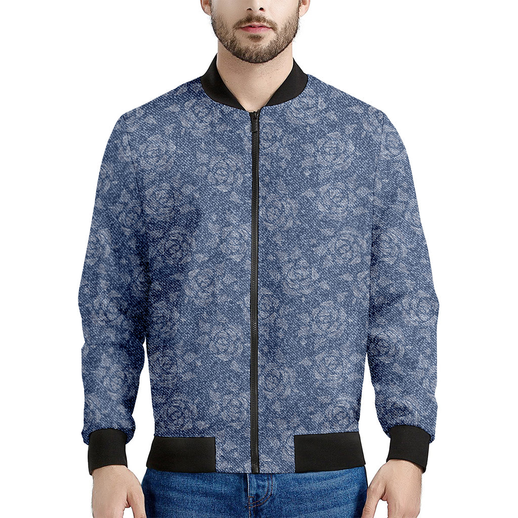 Rose Denim Jeans Pattern Print Men's Bomber Jacket