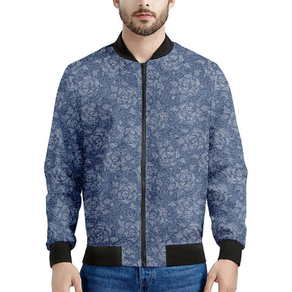 Rose Denim Jeans Pattern Print Men's Bomber Jacket