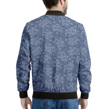 Rose Denim Jeans Pattern Print Men's Bomber Jacket