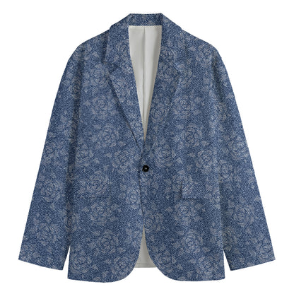 Rose Denim Jeans Pattern Print Men's Cotton Blazer