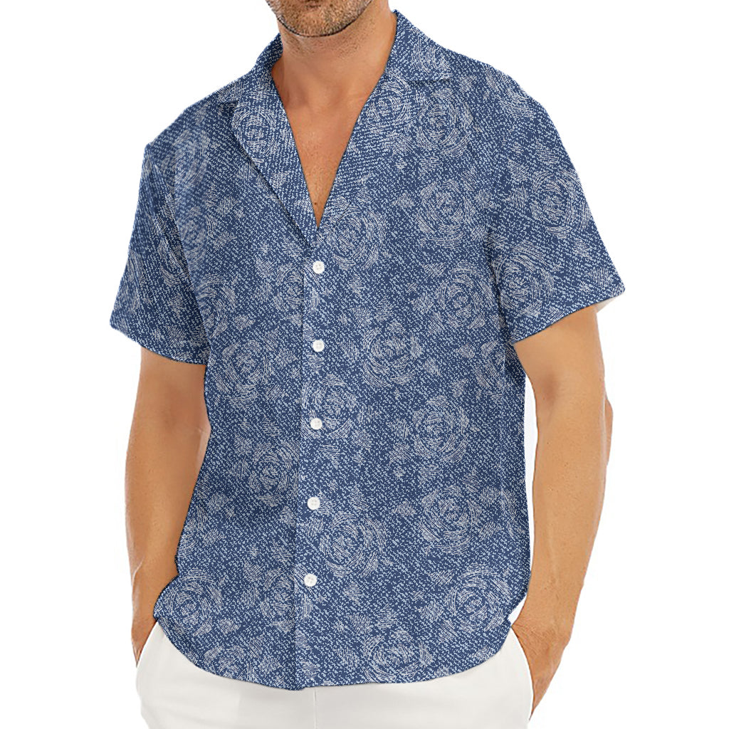 Rose Denim Jeans Pattern Print Men's Deep V-Neck Shirt